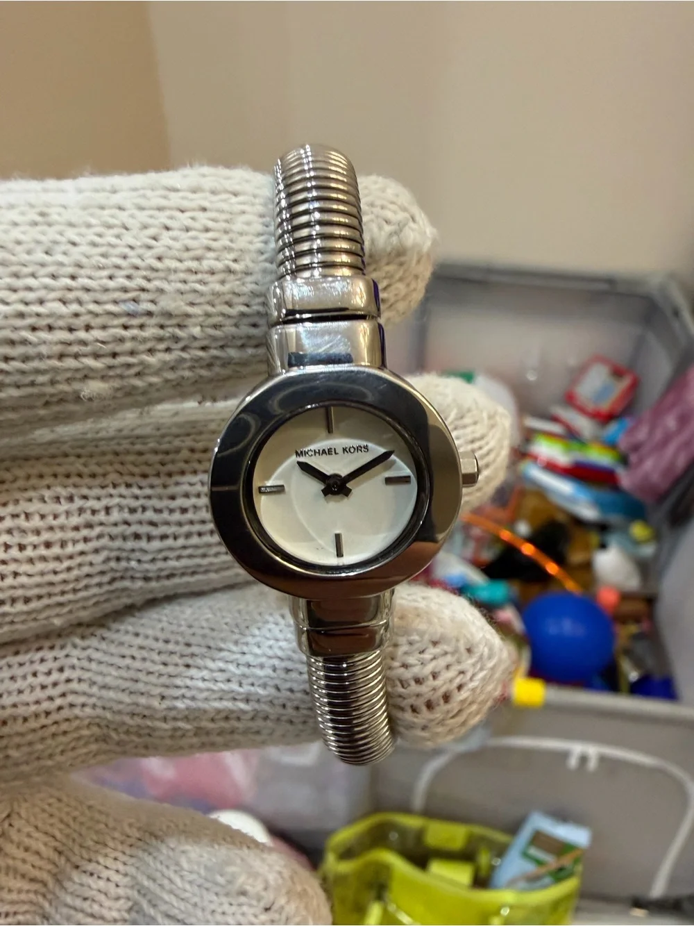 Michael Kors MK7529 Mini Gramercy Women's Silver Watch Tubogas Cuff Fits 6.5